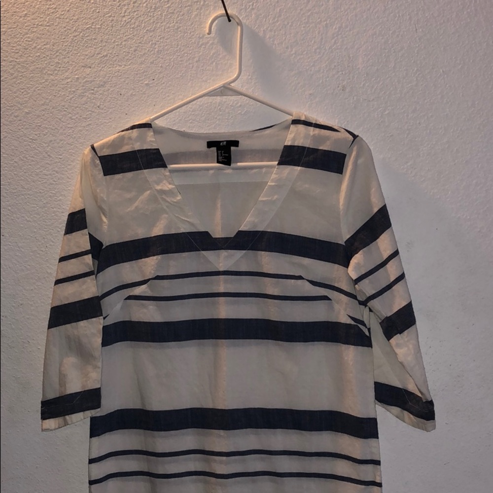 White and navy striped dress